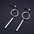 Stainless Steel Silvertone Earrings Ear Studs Cube Rectangle Bar Ring Loop Dangle Earrings