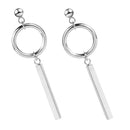 Stainless Steel Silvertone Earrings Ear Studs Cube Rectangle Bar Ring Loop Dangle Earrings