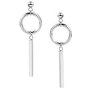 Stainless Steel Silvertone Earrings Ear Studs Cube Rectangle Bar Ring Loop Dangle Earrings