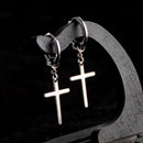2pcs Stainless Steel Silver Tone Cross Dangle Loop Earrings For Women Jewelry