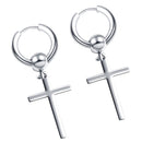 2pcs Stainless Steel Silver Tone Cross Dangle Loop Earrings For Women Jewelry
