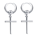 2pcs Stainless Steel Silver Tone Cross Dangle Loop Earrings For Women Jewelry