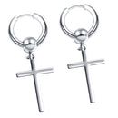 2pcs Stainless Steel Silver Tone Cross Dangle Loop Earrings For Women Jewelry