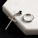 2pcs Stainless Steel Silver Tone Cross Dangle Loop Earrings For Women Jewelry