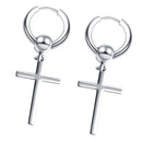 2pcs Stainless Steel Silver Tone Cross Dangle Loop Earrings For Women Jewelry