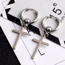 2pcs Stainless Steel Silver Tone Cross Dangle Loop Earrings For Women Jewelry