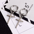 2pcs Stainless Steel Silver Tone Cross Dangle Loop Earrings For Women Jewelry