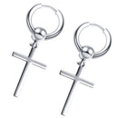 2pcs Stainless Steel Silver Tone Cross Dangle Loop Earrings For Women Jewelry