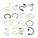 16pcs Multicolor Nose Piercing Jewelry Spiral Helix Ear Stud Lip Nose Open Hoop Ring