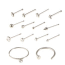 14pcs Mixed Style Clear Rhinestone Ball End Nose Pin Stud Rings Piercing