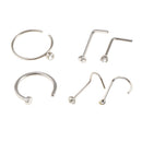 6PCS Silver Stainless Steel Crystal Piercing Jewelry Nose Ring Stud Ring Hoops