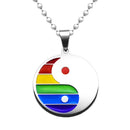 Stainless Steel Rainbow Pride Yin Yang Pendant Ball Chain Necklace LGBT Gay Lesbian Jewelry