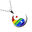Stainless Steel Rainbow Pride Yin Yang Pendant Ball Chain Necklace LGBT Gay Lesbian Jewelry