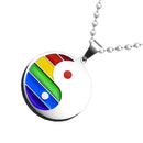 Stainless Steel Rainbow Pride Yin Yang Pendant Ball Chain Necklace LGBT Gay Lesbian Jewelry