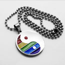 Stainless Steel Rainbow Pride Yin Yang Pendant Ball Chain Necklace LGBT Gay Lesbian Jewelry
