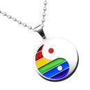 Stainless Steel Rainbow Pride Yin Yang Pendant Ball Chain Necklace LGBT Gay Lesbian Jewelry