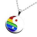 Stainless Steel Rainbow Pride Yin Yang Pendant Ball Chain Necklace LGBT Gay Lesbian Jewelry