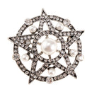 Rhinestone Crystal Pentagram Star Pearl Brooch Pin Men Women Unisex Jewelry