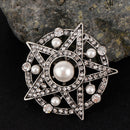 Rhinestone Crystal Pentagram Star Pearl Brooch Pin Men Women Unisex Jewelry