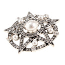 Rhinestone Crystal Pentagram Star Pearl Brooch Pin Men Women Unisex Jewelry