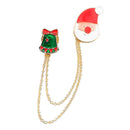 Women Rhinestone Gold Tone Christmas Pin Brooch with Doubel Chain Collar Pin