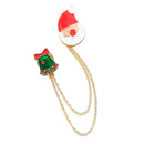 Women Rhinestone Gold Tone Christmas Pin Brooch with Doubel Chain Collar Pin