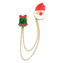 Women Rhinestone Gold Tone Christmas Pin Brooch with Doubel Chain Collar Pin