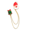 Women Rhinestone Gold Tone Christmas Pin Brooch with Doubel Chain Collar Pin
