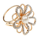 Gold Tone Simulated Pearls Fashion Flower Buckle Scarf Pin Brooch Jewelry