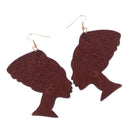 Ethnic Vintage African Lady Woman Head Wooden Hook Earrings Drop Dangle Stud