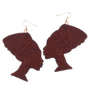 Ethnic Vintage African Lady Woman Head Wooden Hook Earrings Drop Dangle Stud
