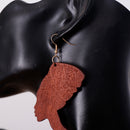 Ethnic Vintage African Lady Woman Head Wooden Hook Earrings Drop Dangle Stud