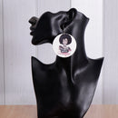 Ethnic Vintage African Lady Woman Wood Hook Earrings Round Drop Dangle Stud