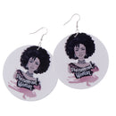 Ethnic Vintage African Lady Woman Wood Hook Earrings Round Drop Dangle Stud