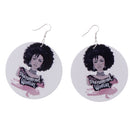 Ethnic Vintage African Lady Woman Wood Hook Earrings Round Drop Dangle Stud