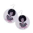Ethnic Vintage African Lady Woman Wood Hook Earrings Round Drop Dangle Stud
