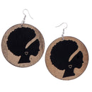 Vintage Natural Wooden Ethnic Round Dangle African Black Female Earrings