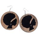 Vintage Natural Wooden Ethnic Round Dangle African Black Female Earrings