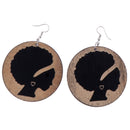 Vintage Natural Wooden Ethnic Round Dangle African Black Female Earrings