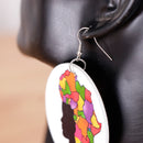 White Round Wooden Tag Dangle Black Female with African Map Hair Earring
