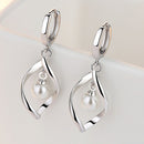 Vintage Twisted Leaf Vines White Imitation Pearl Drop Dangle Earrings Silver