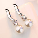 1 Pair Crystal Silver Plated Pearl Dangle Earrings Bridal Ear Studs Jewelry