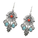 Vintage Silver Bohemia Hamsa Hand Fatima Palm Lucky Long Drop Dangle Earring