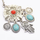 Vintage Silver Bohemia Hamsa Hand Fatima Palm Lucky Long Drop Dangle Earring