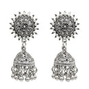 Handmade Pearl Floral Carving Tibetan Tribe Bell Tassel Dangle Earrings Stud