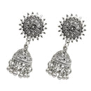 Handmade Pearl Floral Carving Tibetan Tribe Bell Tassel Dangle Earrings Stud