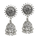 Handmade Pearl Floral Carving Tibetan Tribe Bell Tassel Dangle Earrings Stud