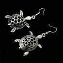 Antique Silver Cute Animal Turtle Drop Dangle Hook Earrings Women's Jewelry