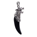 Black Resin Wolf Tooth Shape Pendant Necklace Stainless Steel Chain Biker Mens Fashion