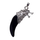 Black Resin Wolf Tooth Shape Pendant Necklace Stainless Steel Chain Biker Mens Fashion